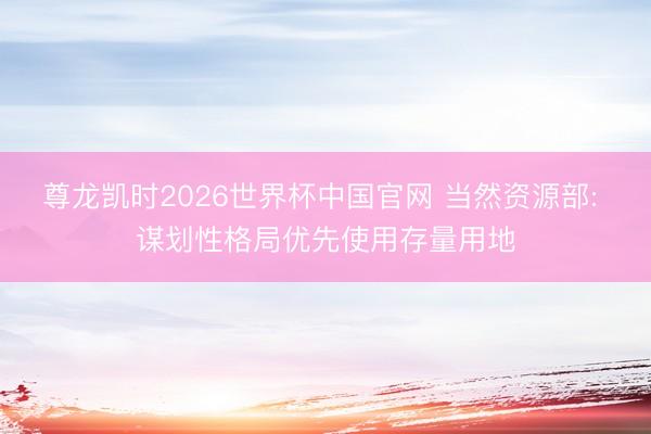 尊龙凯时2026世界杯中国官网 当然资源部: 谋划性格局优先使用存量用地