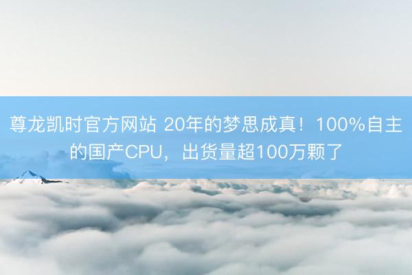 尊龙凯时官方网站 20年的梦思成真！100%自主的国产CPU，出货量超100万颗了