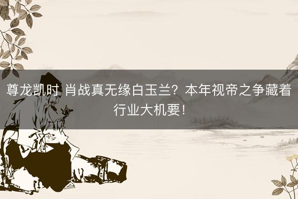 尊龙凯时 肖战真无缘白玉兰？本年视帝之争藏着行业大机要！