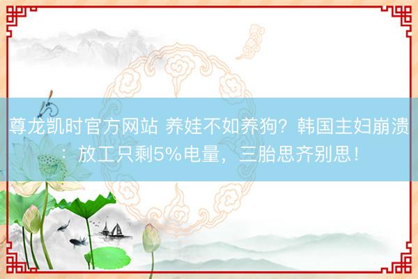 尊龙凯时官方网站 养娃不如养狗？韩国主妇崩溃：放工只剩5%电量，三胎思齐别思！