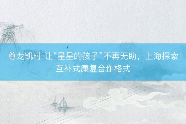 尊龙凯时 让“星星的孩子”不再无助，上海探索互补式康复合作格式