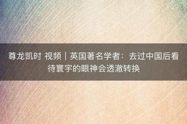 尊龙凯时 视频｜英国著名学者：去过中国后看待寰宇的眼神会透澈转换