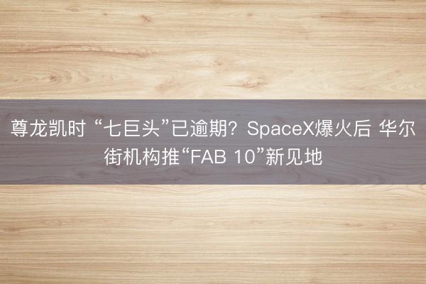 尊龙凯时 “七巨头”已逾期？SpaceX爆火后 华尔街机构推“FAB 10”新见地